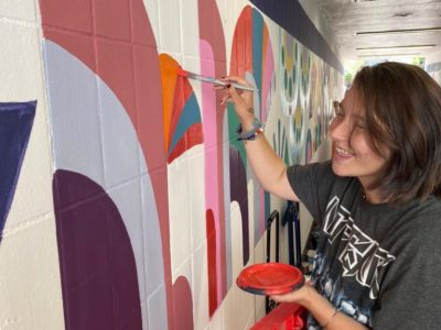 Kidderminster college students painting the Comberton Hill Underpass